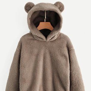 Brown Fluffy hoodie with cute bear ears.